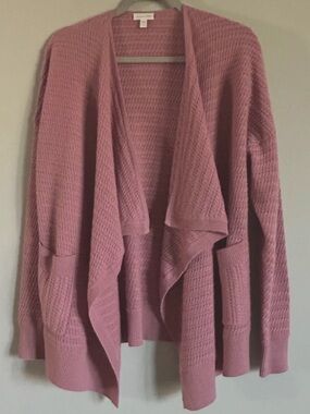 Garnet Hill Cabled Cashmere Drape-Front Cardigan Sweater Pink Size Small Soft